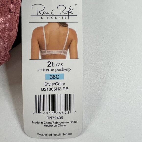 Rene Rofe Lingerie Extreme Push Up Lace Detail Bras 2 pack 36C NEW Black Pink - Picture 6 of 12
